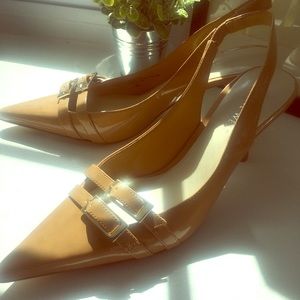 Nine West Tan Kitten Heel Slingbacks